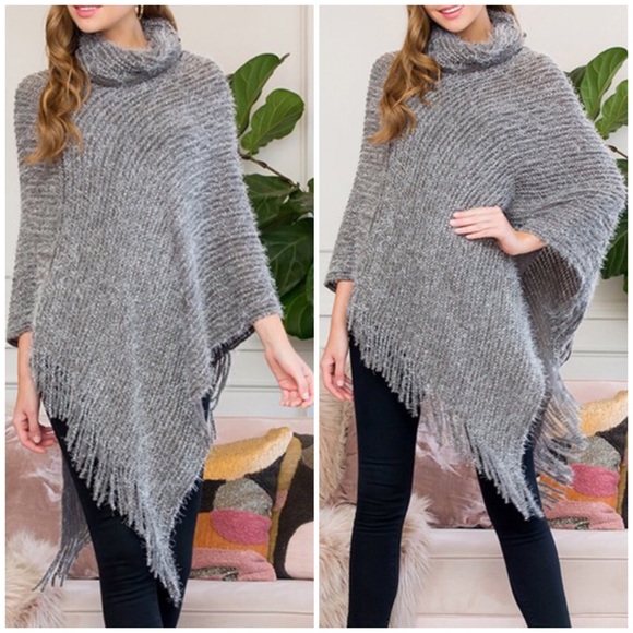 Turtleneck Fringe Poncho - 2 Available Colors NWT - Picture 2 of 6